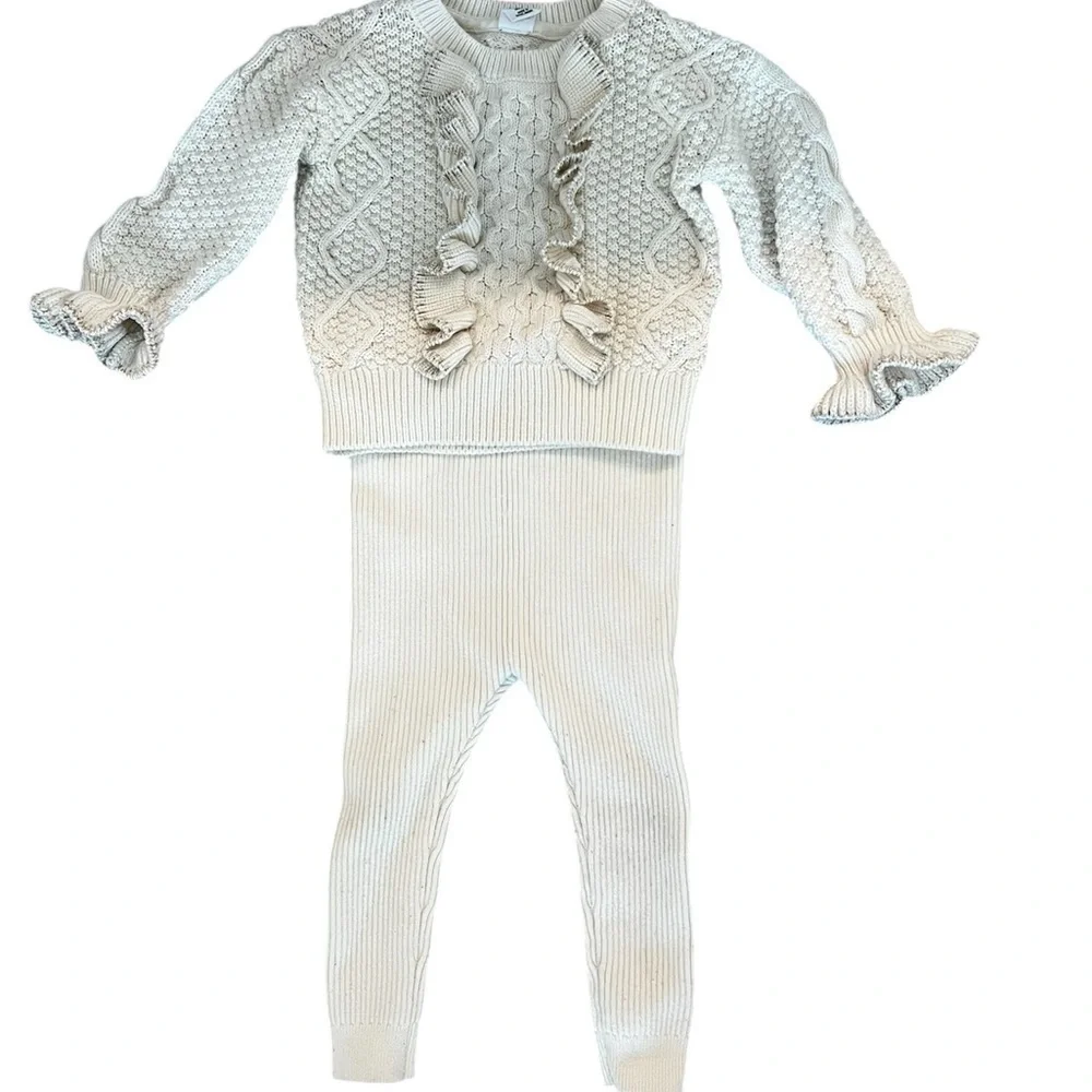 Gap Kids Cotton Cream Knit Sweater and Leggings Set size 18-24 Months